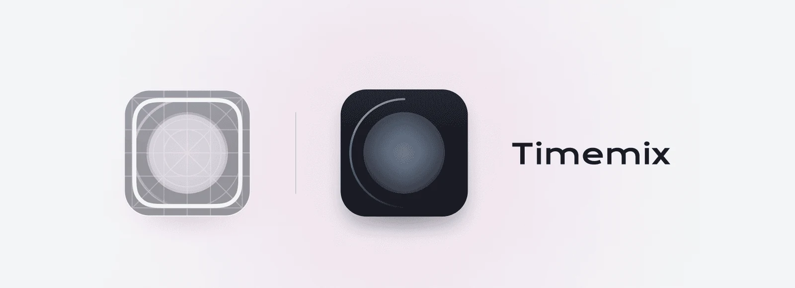 Timemix app icon construction grid and finished dark icon.